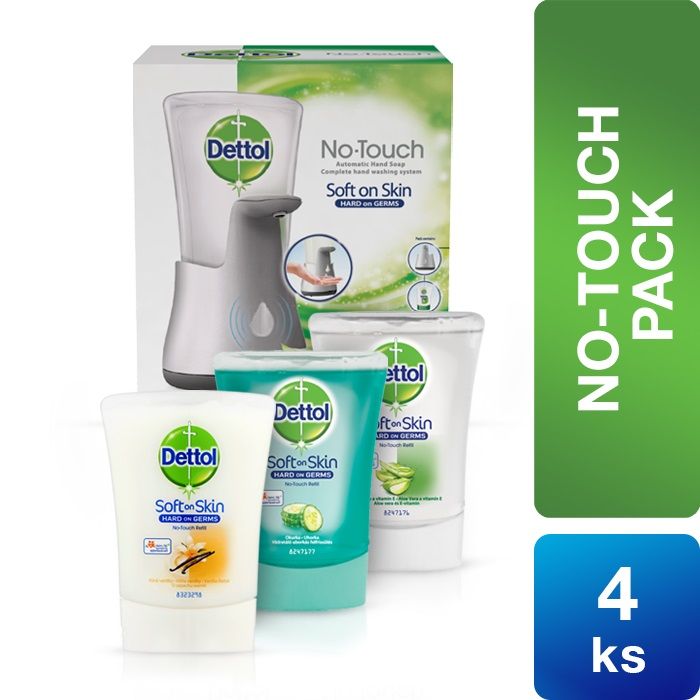 Dettol Balíček - bezdotykový dávkovač mýdla + 4 náplně