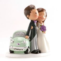 Dekora Svatební figurka na dort novomanželé s autem 12cm 