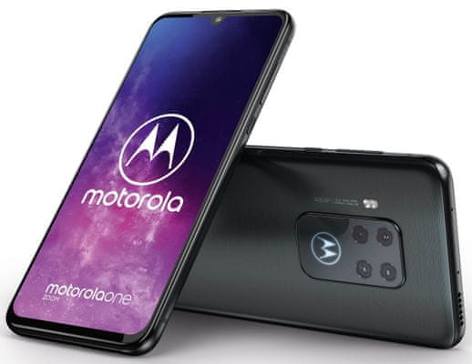 Motorola Moto One Zoom, čtyřnásobný fotoaparát, optická stabilizace obrazu, optický zoom, širokoúhlý, teleobjektiv, čtečka otisků prstů v displeji, NFC, výkonný procesor, velký displej, rychlé nabíjení, velká výdrž baterie