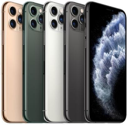 Apple iPhone 11 Pro, supervýkonný procesor, strojové učení, A13 Bionic, velký displej, duální ultraširokoúhlý fotoaparát, IP68, voděodolný, Face ID, čtečka obličeje, Dolby Atmos