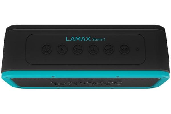 Zmogljiv prenosni Bluetooth zvočnik Lamax Storm1 moč 40 W Dodelanost Zvok IP67 zaščita pred vodo, vzdržljivost 15 ur NFC Prostorski zvok hall super bass usb-c slot USB-C Slot MicroSD kabel priključek 15 m