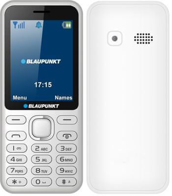 Blaupunkt FM 02, tlačítkový telefon, kovový, atraktivní design, dlouhá výdrž, jednoduché ovládání, levný dostupný telefon, FM rádio, velký displej