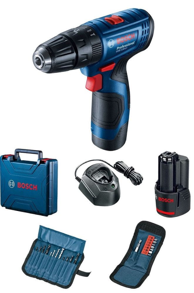 BOSCH Professional Aku kombinovaný šroubovák GSB 120-LI, 2 akumulátory + příslušenství (0.601.9G8.102)