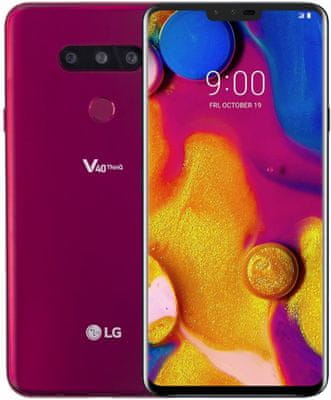 LG V40 ThinQ, výkonný telefon, velký displej, trojitý fotoaparát, duální selfie kamera, velký OLED displej, vysoké rozlišení, prostorový zvuk, odolný, IP68