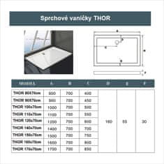 H K THOR Sprchová vanička z litého mramoru, obdélník, 110x70x3 cm