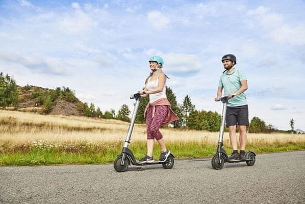 Elektrická koloběžka Narex E-Scooter ESN 350, mechanická kotoučová zadní brzda přednía zadní LED světlo, zvonek, skládací, rychlá, pohodlná