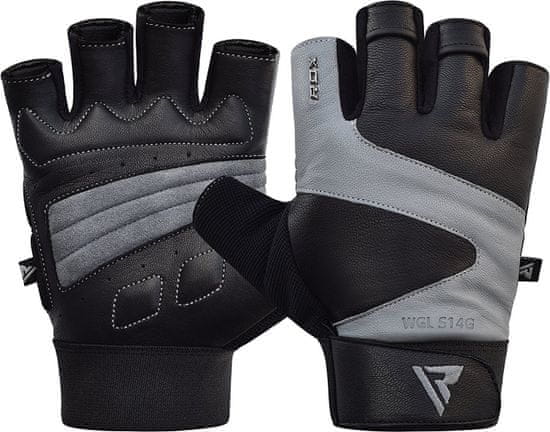 RDX Rukavice šedé GYM GLOVE LEATHER S14 GRAY, kůže, velikost XXXL