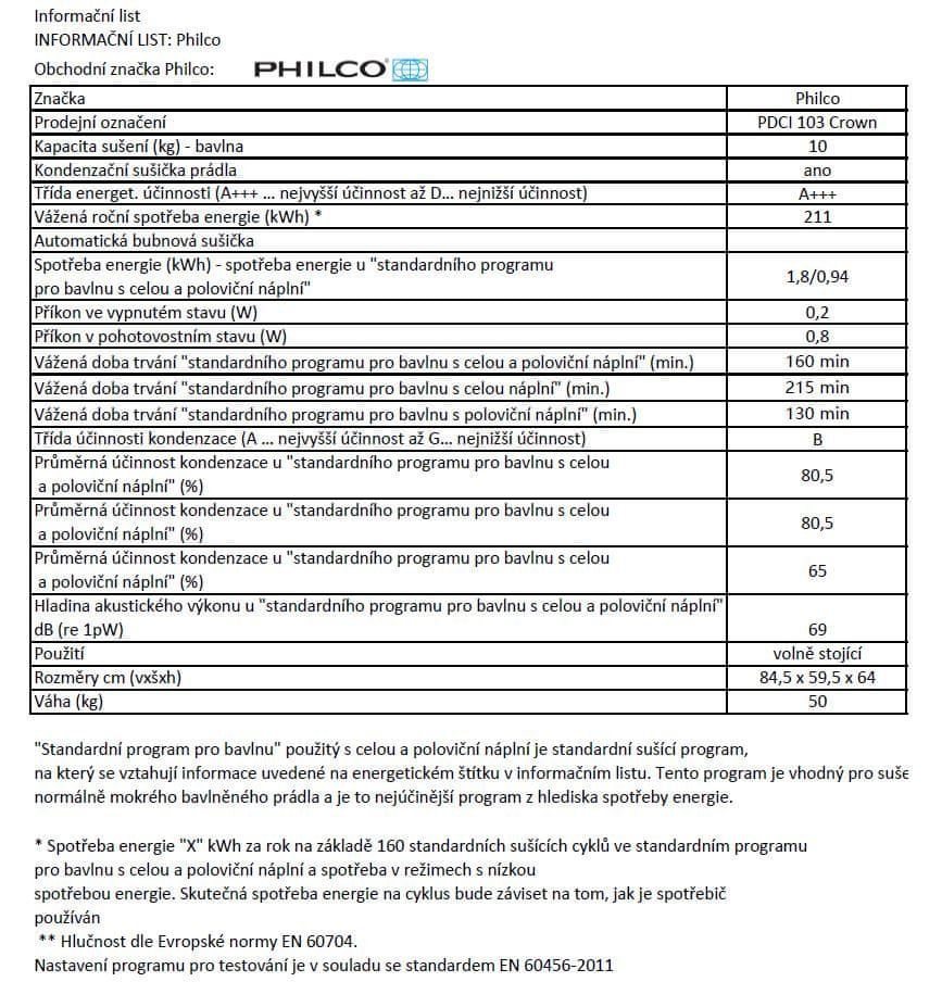 Philco sušička prádla PDCI 103 Crown + záruka 10 let na motor + bezplatný servis 3 roky