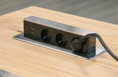 Solight USB výsuvný blok zásuvek, 3 zásuvky, prodlužovací přívod 1,9 m, obdélníkový tvar, stříbrný, PP126