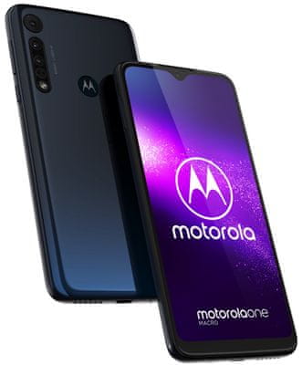 Motorola One Macro, trojitý fotoaparát, výkonný procesor, čtečka otisků prstů, velký displej, velkokapacitní baterie, makro objektiv, rychlé laserové ostření