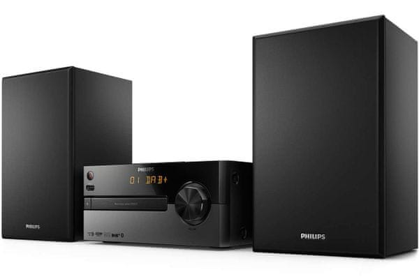 mikrosystém philips btb2515 bluetooth fm dab tuner 20 predvolieb automatické ladenie cd mechanika cd-r rw mp3 usb direct reproduktory výkon 15 w bassreflex hodiny budík časovač audio vstup