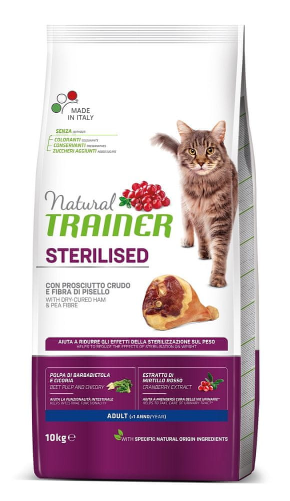 TRAINER Natural Cat STERILISED sušená šunka 10 kg