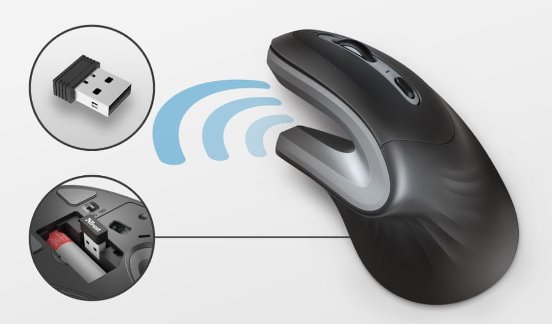 Vertikální myš Trust Verro Ergonomic Wireless 23507 dosah 10 m