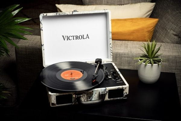 kufríkový retro gramofón Victrola VSC-550BT remienkový pohon 3 rýchlosti otáčok 33 45 78 RCA výstup slúchadlový výstup bluetooth