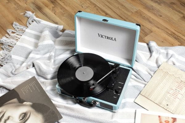 kufríkový retro gramofón Victrola VSC-550BT remienkový pohon 3 rýchlosti otáčok 33 45 78 RCA výstup slúchadlový výstup bluetooth