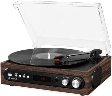 elegantní retro gramofon Victrola VTA-65 design 3 rychlosti otáček 33 45 78  FM rádio tuner bluetooth 3,5mm jack RCA výstup 