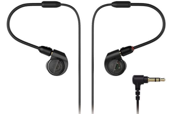 profesionální sluchátka audio-technica ath-e40 zvuk plný dynamiky 160cm kabel a2dc konektory dvoufázové měniče push pull neutrální podání