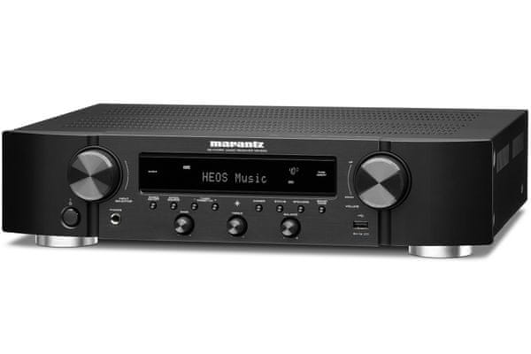 av receiver marantz nr1200 snížené tělo s útlým profilem dvoukanálové provedení výkon 75 w na kanál 5 hdmi vstupů 1 hdmi arc výstup hdcp 4k ultra hd pure color hlg hdr10 3d bt.2020 hifi konstrukce alac flac wav vysoké rozlišení zvuku heos technologie spotify amazon music tunein deezer airplay2 fm dab+ tuner wifi Bluetooth ovládání hlasem siri alexa google assistant dálkové ovládání allm hdmi-cec