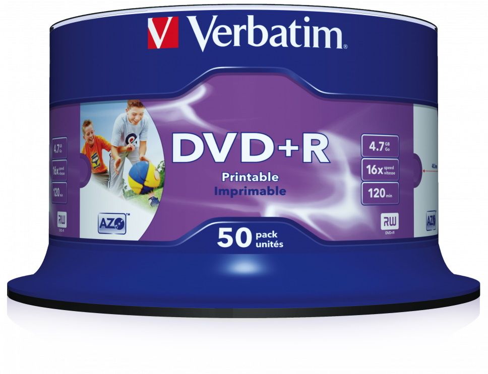 Verbatim DVD+R AZO 4,7GB, 16x, printable, spindle 50 ks (43512)