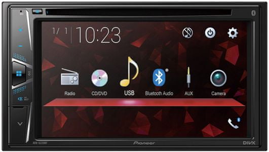 výkonné stylové autorádio s dotykovým displejem pioneer avh-g220bt bluetooth am fm usb vstup 7pásmový ekvalizér výkon 4× 50 w android cd dvd přehrávač mpeg video zadní aux připojení zadní kamery