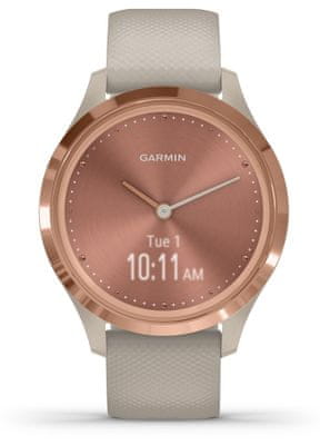 Hybridní chytré hodinky Garmin vivomove 3S, smart watch, tep, dech, menstruační cyklus, pitný režim, metabolismus, kalorie, vzdálenosti, kroky, aktivita, odpočinek, spánek, analogové ručičky, skrytý OLED displej