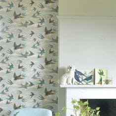 JOHN DERIAN Tapeta CHIMNEY SWALLOWS SKY BLUE, kolekce PICTURE BOOK PAPERS