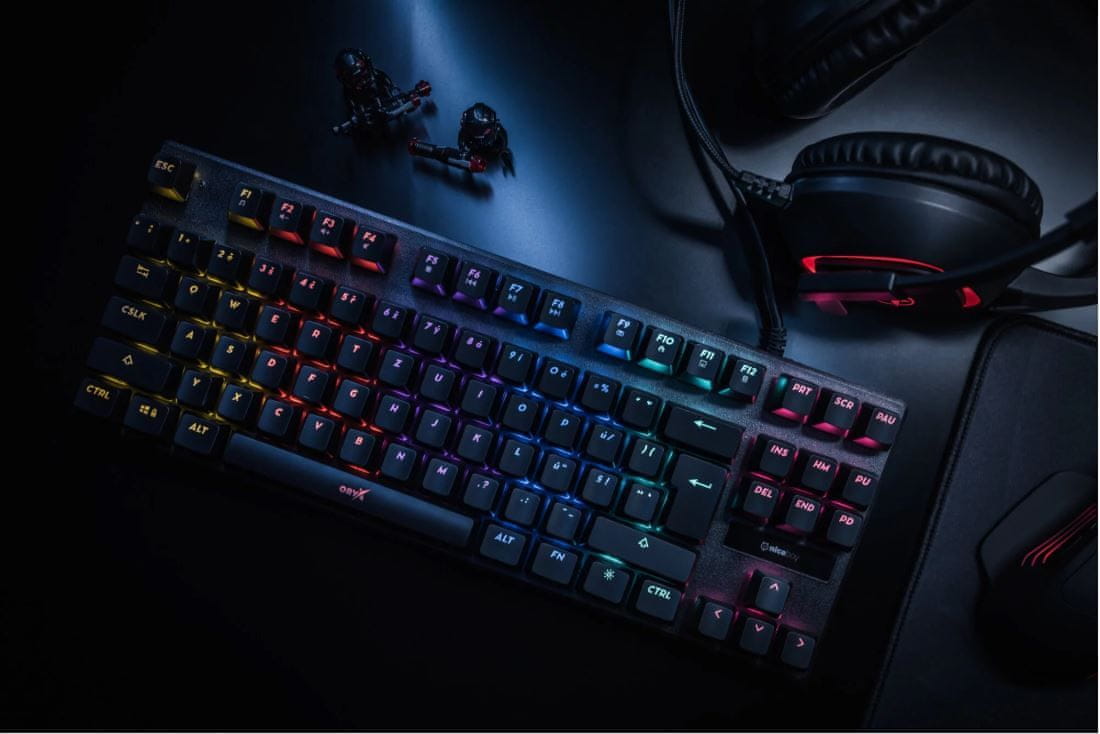 Niceboy ORYX K300X, CZ (Oryx-k-300x) mechanická herná klávesnica RGB podsvietenie drôtová kovová konštrukcia membrána odolnosť proti nečistotám