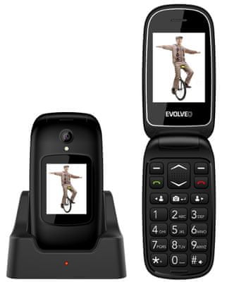 Evolveo EasyPhone FD, Dual SIM, tlačítkový telefon pro seniory pro důchodce, véčko, SOS tlačítko, velká tlačítka, dlouhá výdrž, nabíjecí stojánek