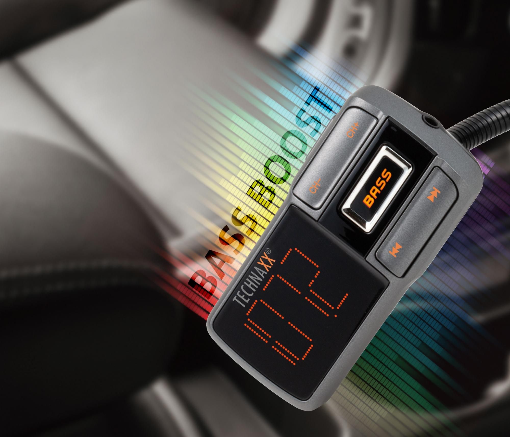  Technaxx Bluetooth FM transmitter, QC3.0 nabíjanie, Bass Booster (FMT1350BT) bass booster hlbšie basy led displej