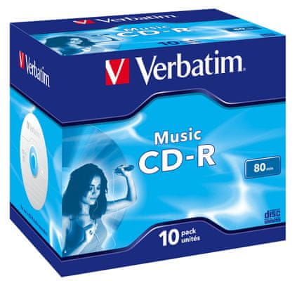 CD-R Verbatim, optické disky, dlouhá životnost, na nahrávání hudby a audio záznamů