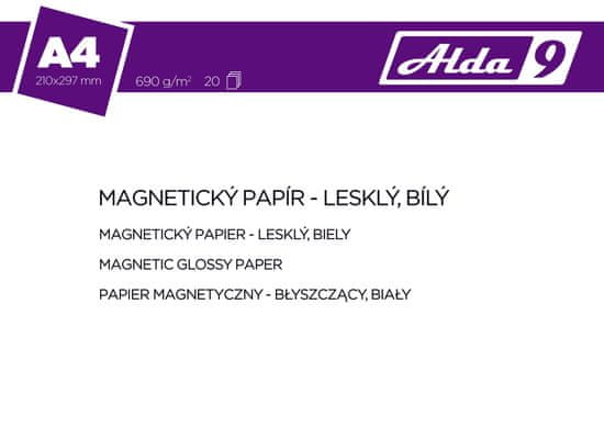 Alda9 Magnetický papír A4, 690g/m2, premium lesklý, bílý, 20 listů