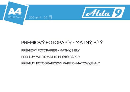 Alda9 Fotopapír A4 200 g/m2, premium matný, bílý, 20 listů