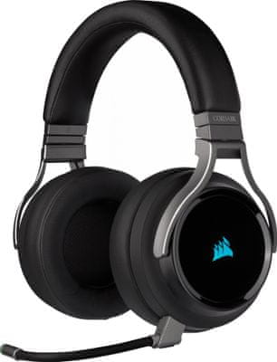 Sluchátka Corsair Virtuoso RGB Wireless, černá (CA-9011185-EU), 50mm měniče, 7.1 prostorový zvuk, čistý zvuk, výšky, herní headset