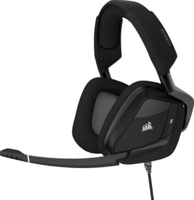 Sluchátka Corsair Void RGB Elite USB, černá (CA-9011203-EU), 7.1 virtuální prostorový zvuk, 50mm měniče, headset, kovová konstrukce, prodyšná tkanina, drátové