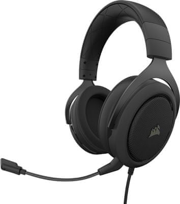 Sluchátka Corsair HS50 Pro Stereo, černá (CA-9011215-EU), neodymové 50mm měniče, headset, odpojitelný mikrofon, drátové, komfort, pohodlí, paměťová pěna