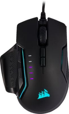 Herní myš Corsair Glaive RGB Pro, vysoká citlivost, optický senzor, barevné LED podsvícení, makra, programovatelná tlačítka