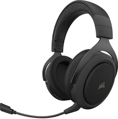 Sluchátka Corsair HS70 Pro Wireless, černá (CA-9011211-EU), 7.1 virtuální prostorový zvuk, 50mm měniče, headset, kovová konstrukce, dlouhá životnost, pohodlí