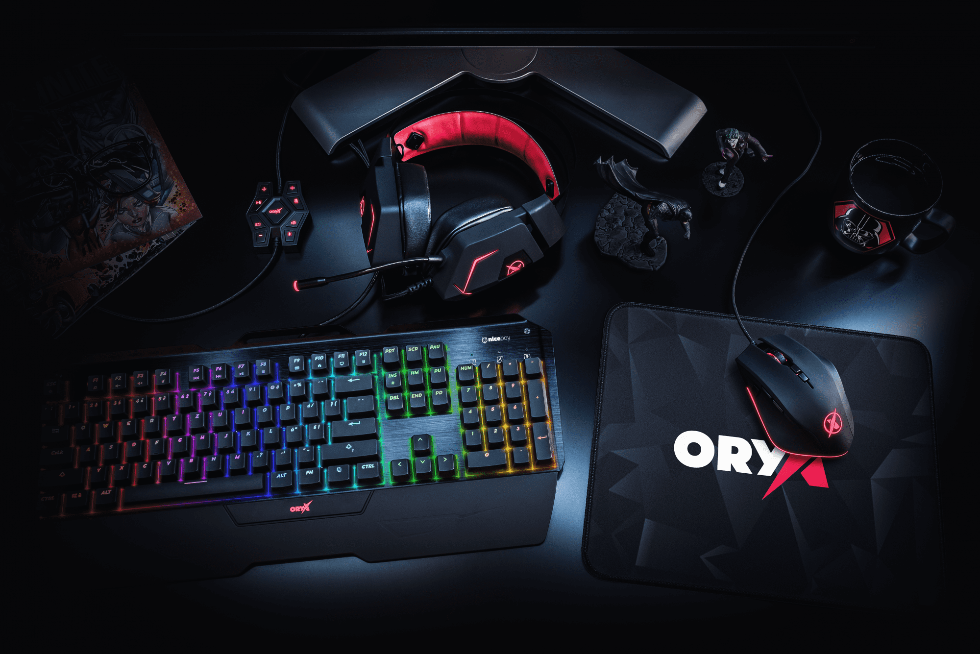 Niceboy ORYX K600, CZ (oryx-k-600) mechanická herní klávesnice RGB podsvícení drátová kovová konstrukce membrána odlnost proti nečistotám