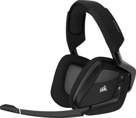 Sluchátka Corsair Void RGB Elite Wireless, černá (CA-9011201-EU), 7.1 virtuální prostorový zvuk, 50mm měniče, headset, kovová konstrukce, prodyšná tkanina, bezdrátové, PC, PS4