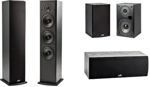 luxusní set špičkových reproduktorů polk audio t50 t15 t30 sloupové centrální a středové bassreflexová knstrukce dynamic balance černá povrchová úprava čistý zvuk 2pásmový typ