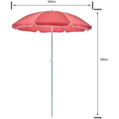 VERVELEY Kulatý deštník, Oblouk 1,80 m, Polyesterová struktura anti-UV, Bílo-červený