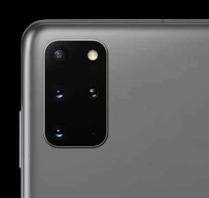 Samsung Galaxy S20+, čtyřnásobný ultraširokoúhlý fotoaparát, teleobjektiv, optická stabilizace obrazu, trojnásobný optický zoom, dual pixel PDAF, TOF 3D kamera