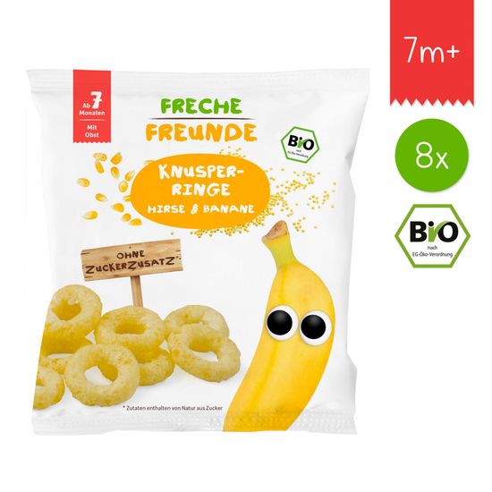 Freche Freunde BIO Křupavé kroužky - Proso a banán 8x20g