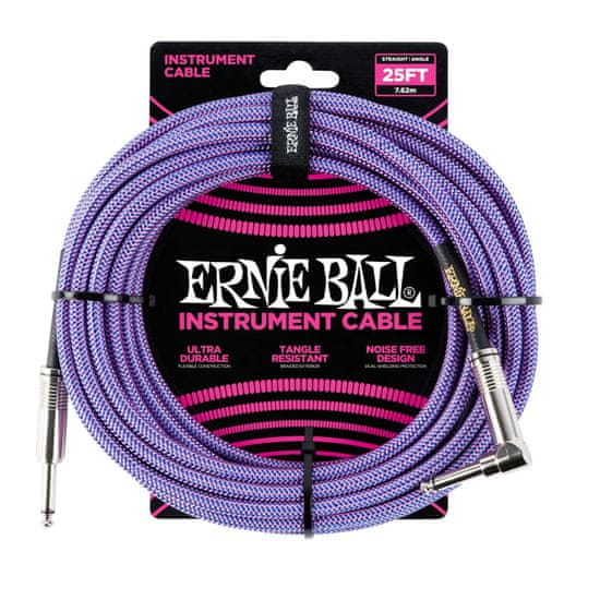 Ernie Ball 6069 25' Instrument Braided Cable - nástrojový kabel rovný / zahnutý jack - 7.62m - modrofialová barva