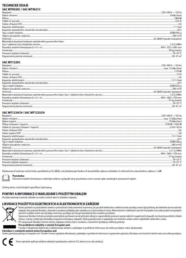 SENCOR klimatizace SAC MT9021C 9 000 BTU, 91 m3 - použité