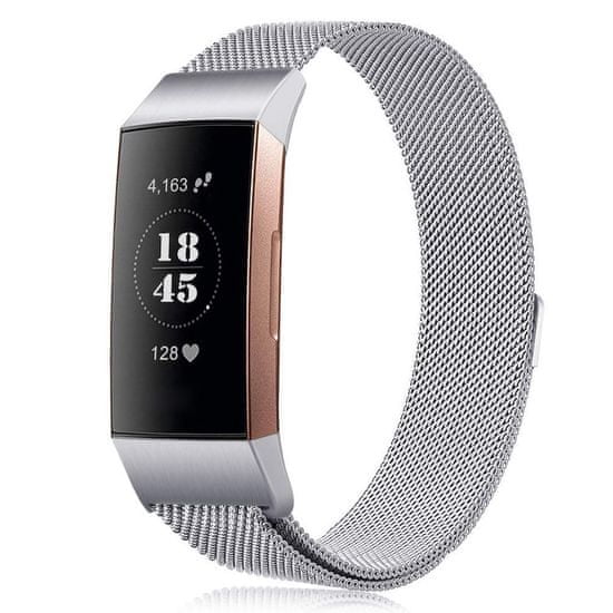 BStrap Milanese (Large) řemínek na Fitbit Charge 3 / 4, silver