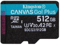 Kingston microSDXC 512GB Canvas Go Plus 170R A2 U3 V30 + adaptér (SDCG3/512GB)