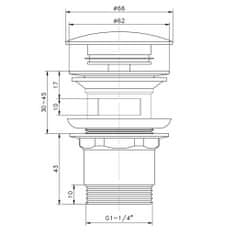 AQUALINE Umyvadlová výpust 5/4“, click-clack, velká zátka, 30-45, chrom (TF7001)