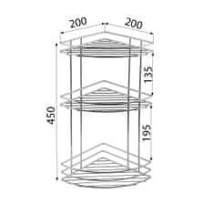 AQUALINE Chrom line drátěná police rohová trojitá, chrom (37015)