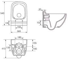 CERSANIT Závěsné wc caspia new clean bez sedátka náhrada za k100-383 (K11-0233)